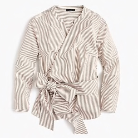 J. Crew Tops - J. Crew White Pinstripe Wrap Bow Blouse